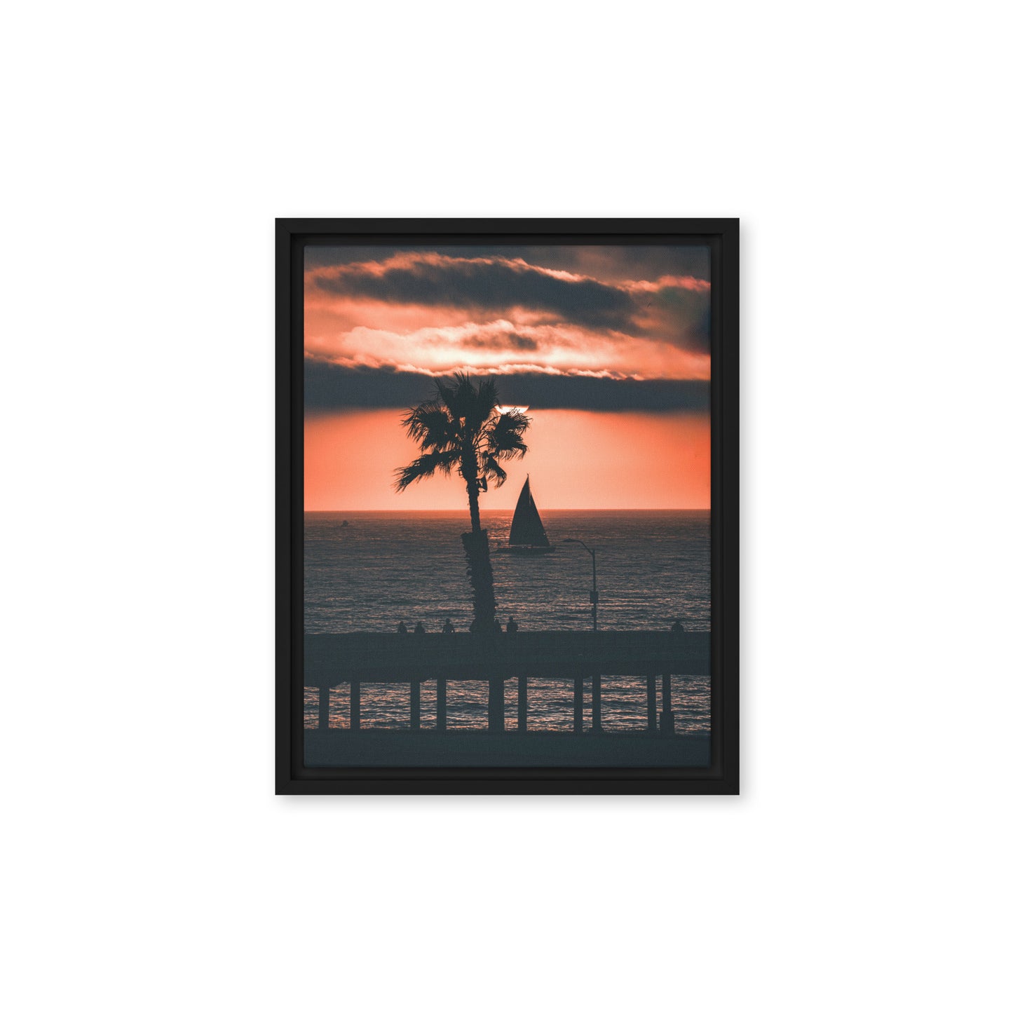 Palm Tree Sunset Framed Canvas