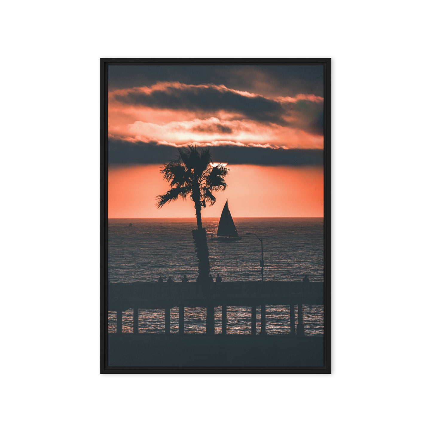 Palm Tree Sunset Framed Canvas