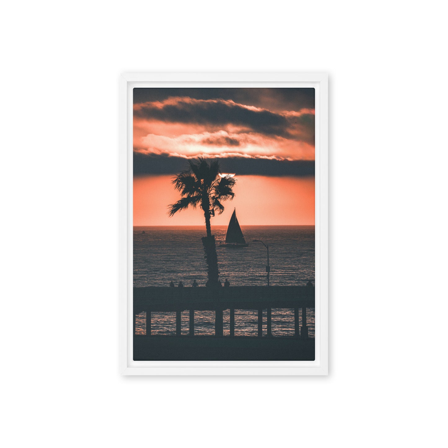 Palm Tree Sunset Framed Canvas