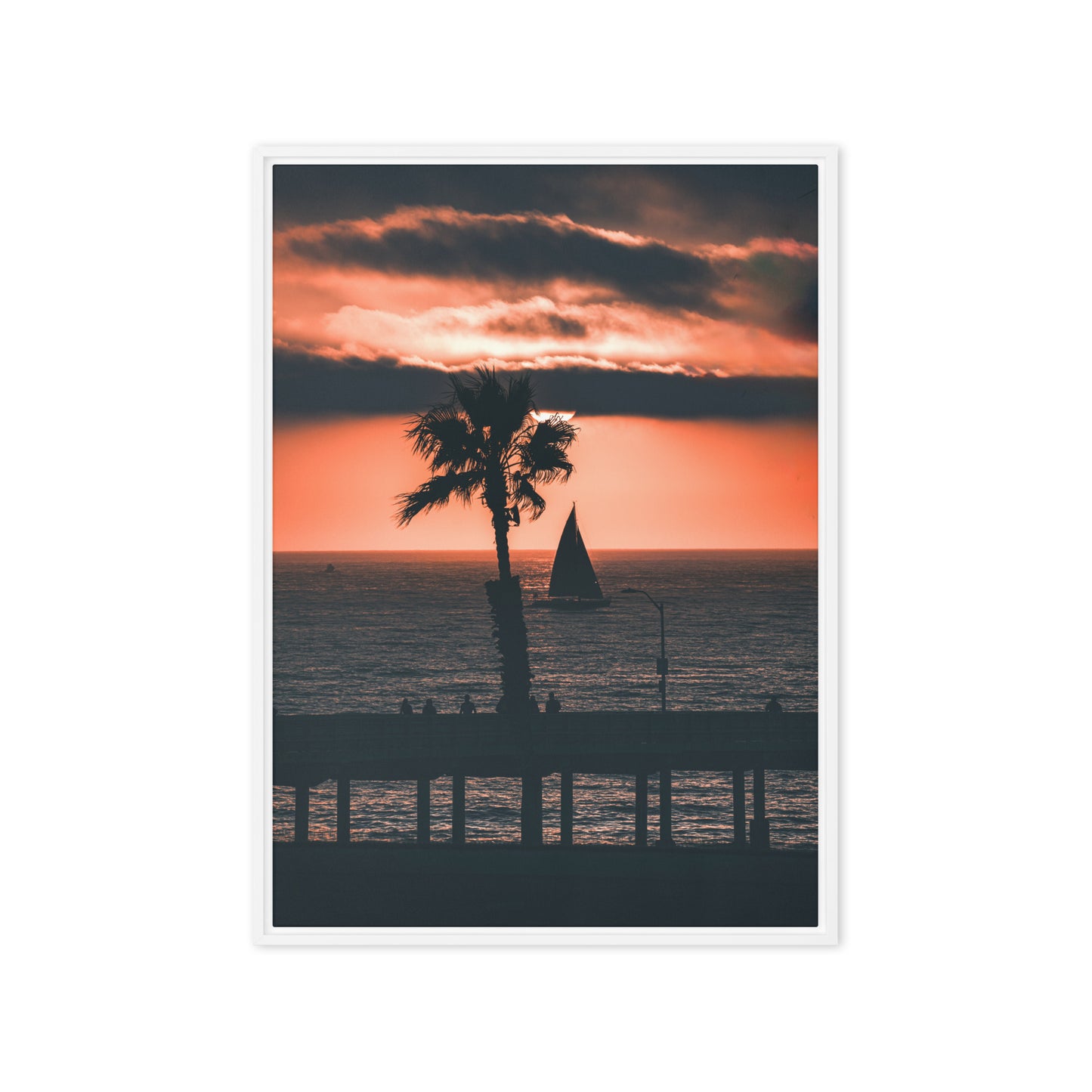 Palm Tree Sunset Framed Canvas