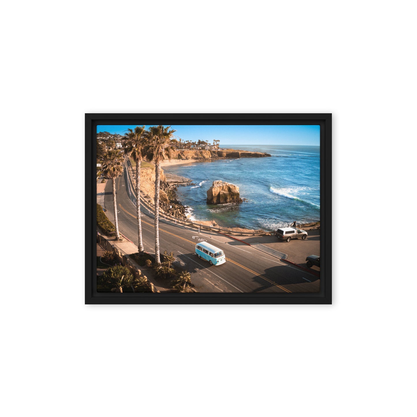 Sunset Cliffs VW Bus Framed Canvas