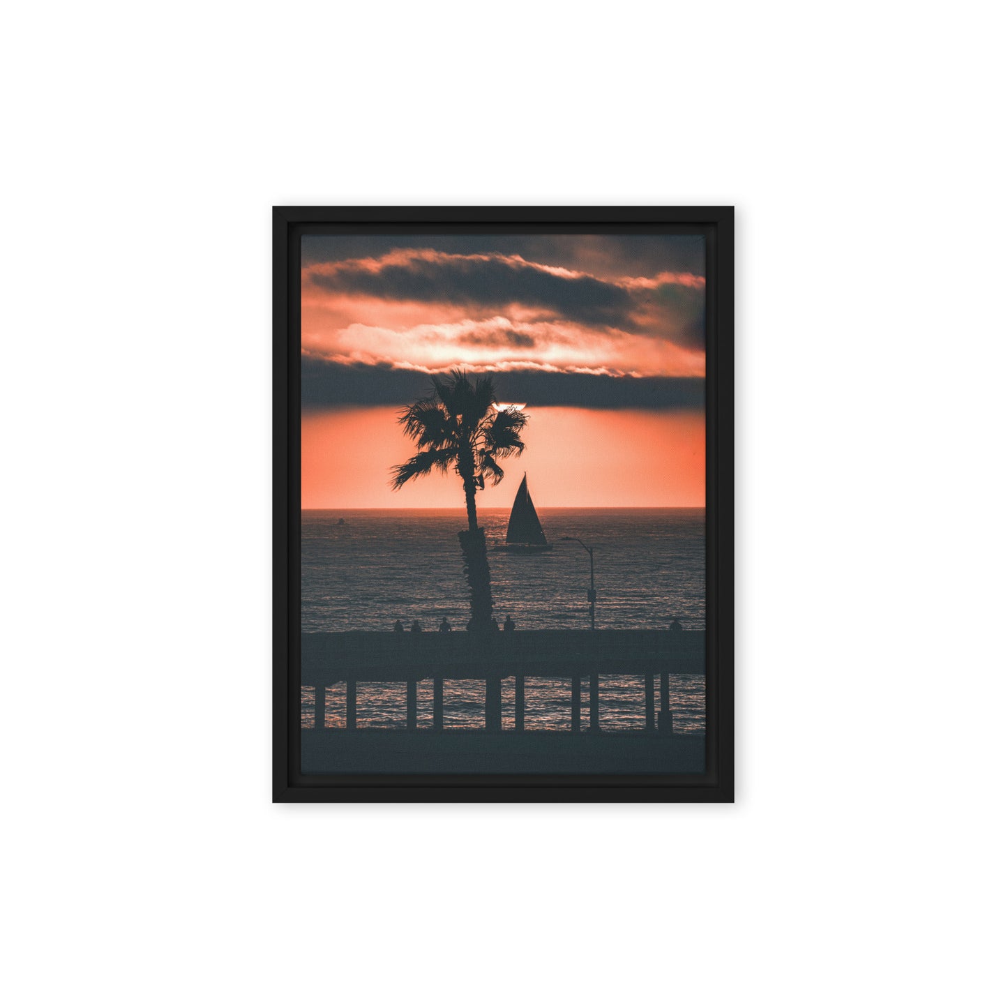 Palm Tree Sunset Framed Canvas