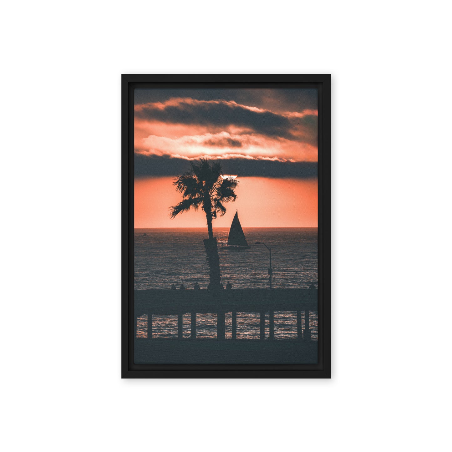 Palm Tree Sunset Framed Canvas