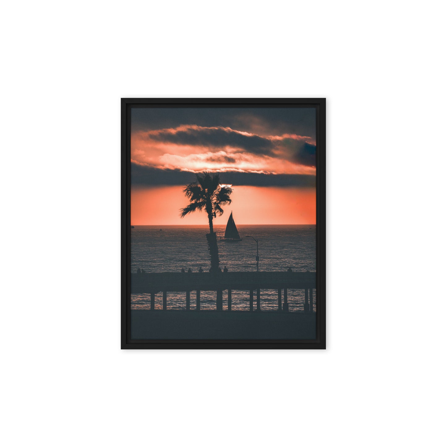 Palm Tree Sunset Framed Canvas