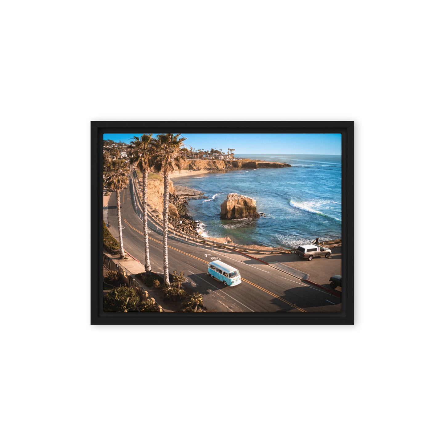 Sunset Cliffs VW Bus Framed Canvas