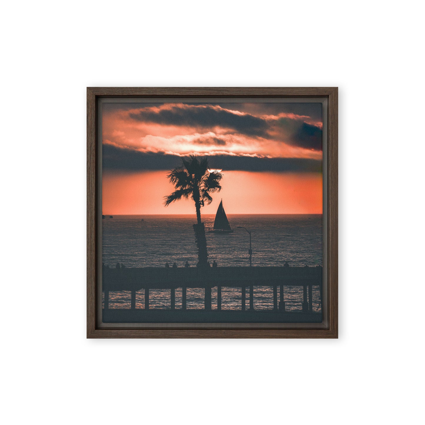 Palm Tree Sunset Framed Canvas