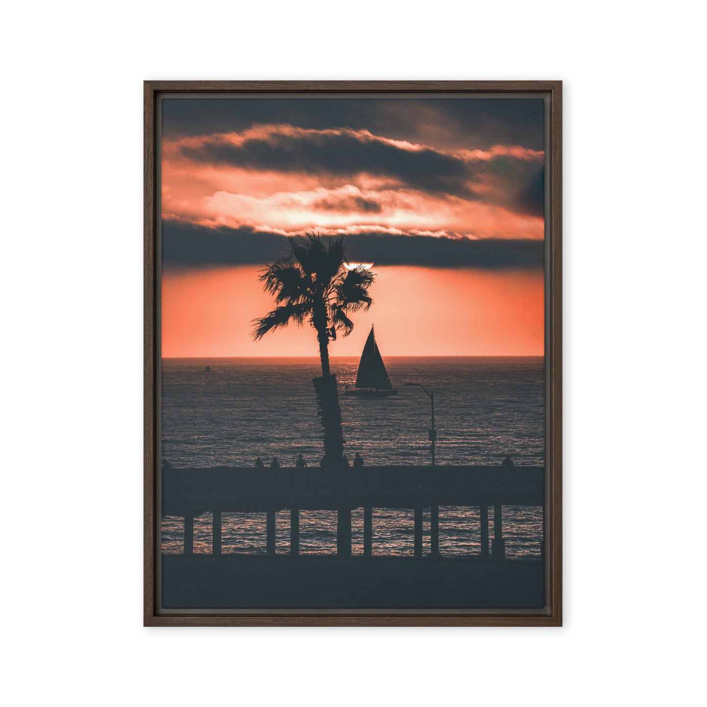 Palm Tree Sunset Framed Canvas