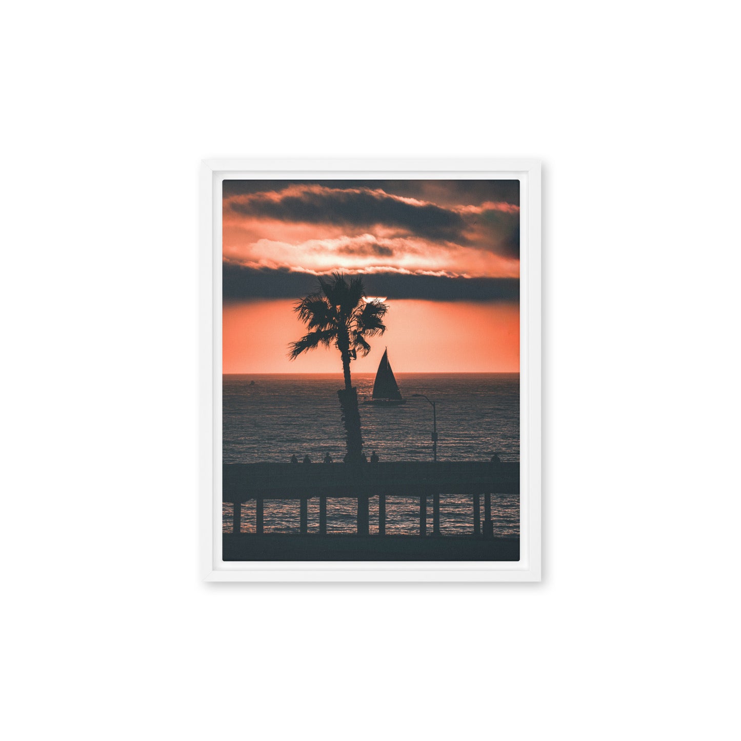 Palm Tree Sunset Framed Canvas