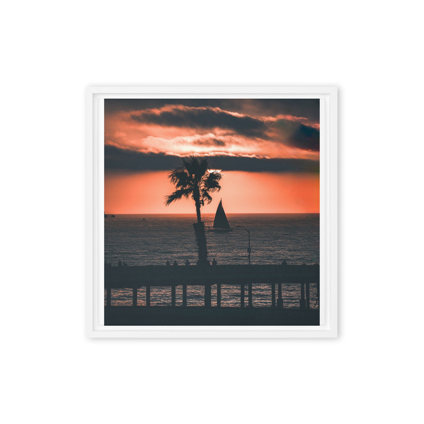 Palm Tree Sunset Framed Canvas