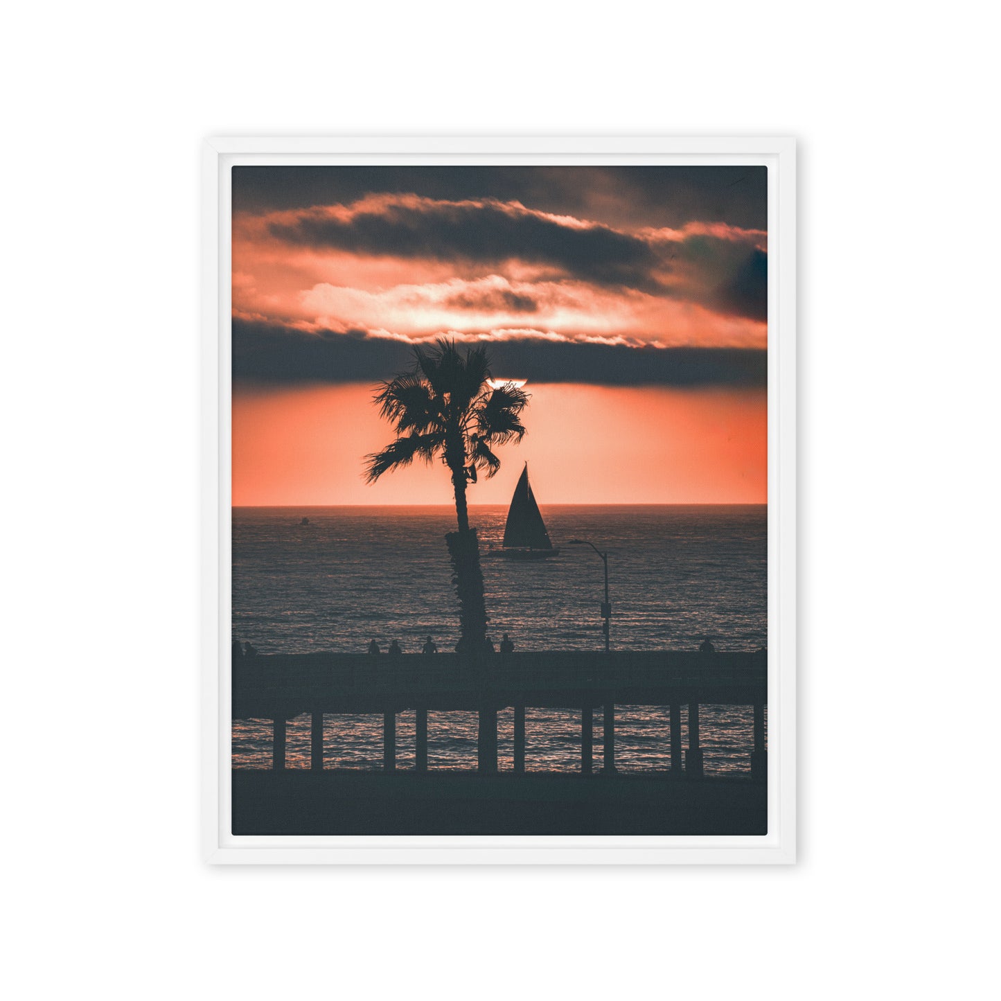 Palm Tree Sunset Framed Canvas