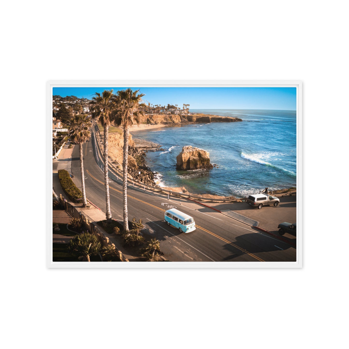 Sunset Cliffs VW Bus Framed Canvas