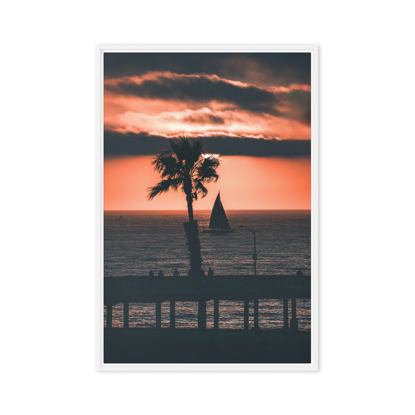 Palm Tree Sunset Framed Canvas